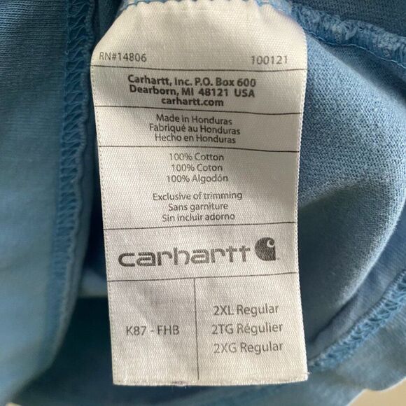 Carhartt Original Fit Chest Pocket Short Sleeve T-Shirt Blue Work Farm Chore 2XL - Picture 2 of 3